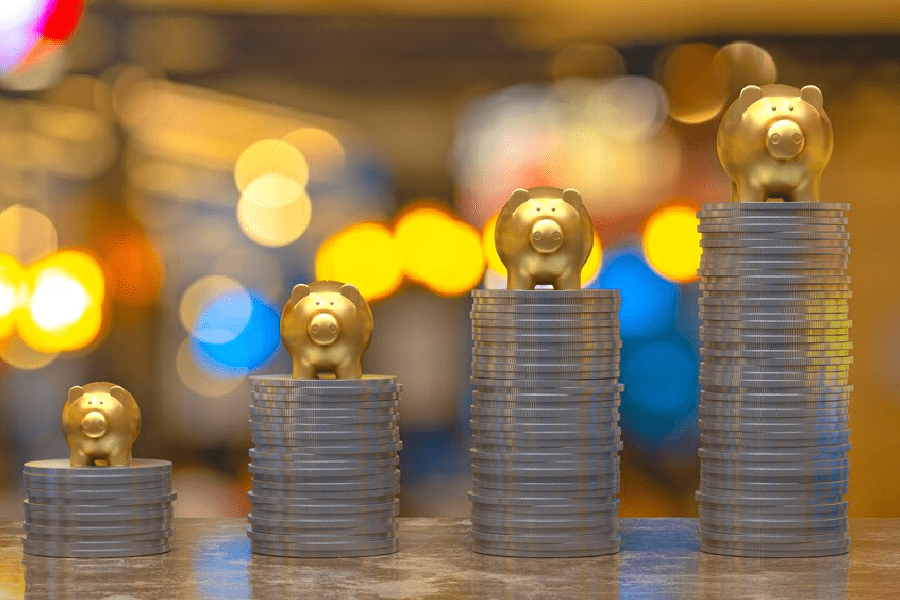 3D rendering, Coin with a piggy gold , Saving growing up for business and financial concept idea