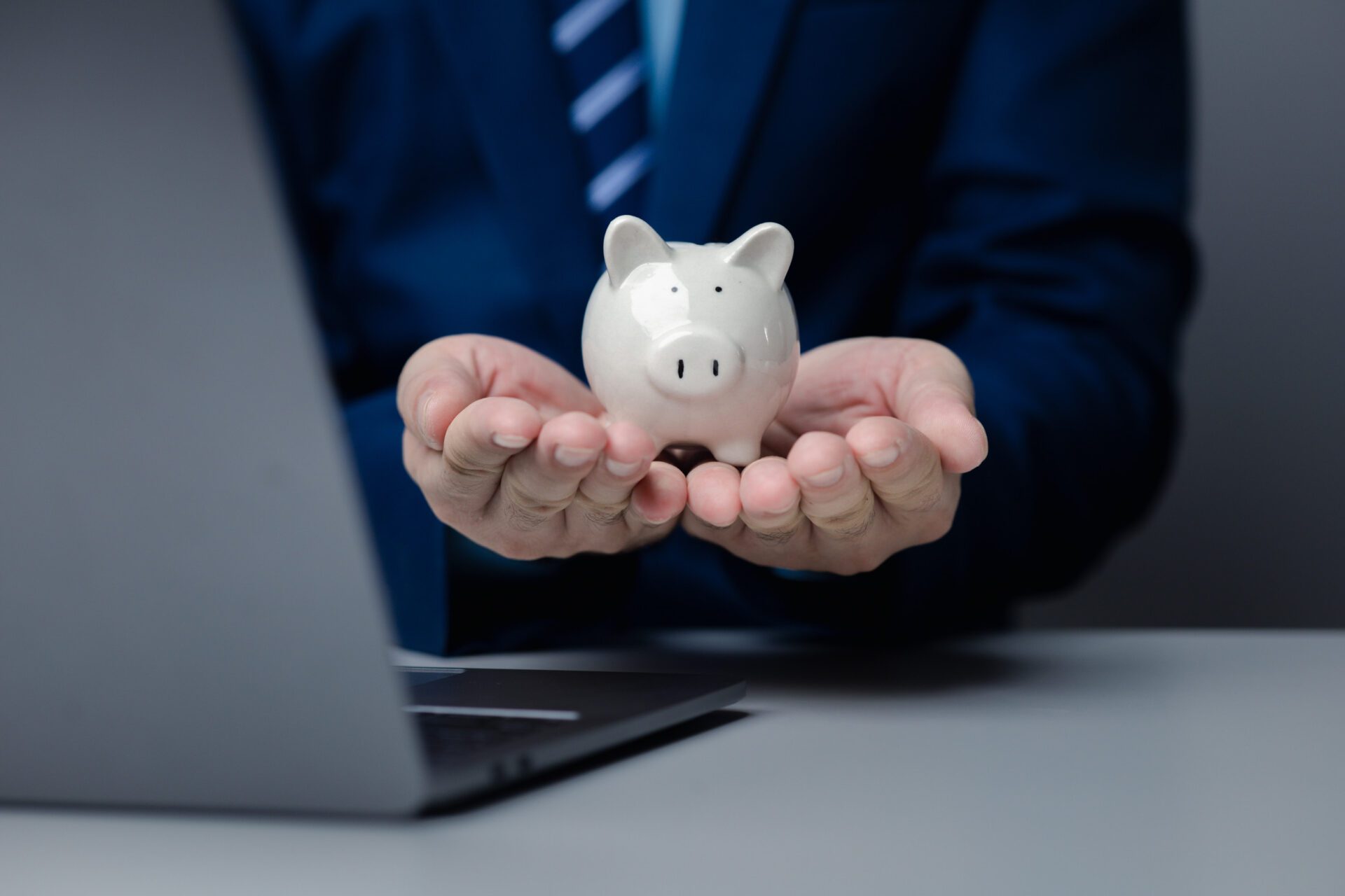 A person is holding a piggy bank, saving money and managing pers